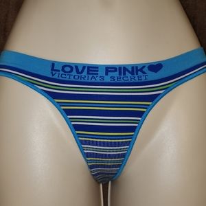 VINTAGE VICTORIAS SECRET'S PINK SMALL EXTRA LOW-RISE STRIPED THONG PANTIES